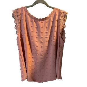 NWT Curve Sleeveless Blouse Womens Plus Size Dusty Pink Lace Trim Swiss Dot Femi